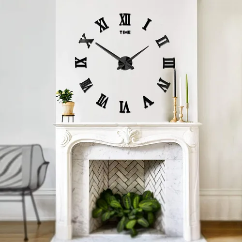 Vista 9 de Mintime Reloj de pared moderno sin marco, grande, 3D, números de espejo para decoración de oficina en casa