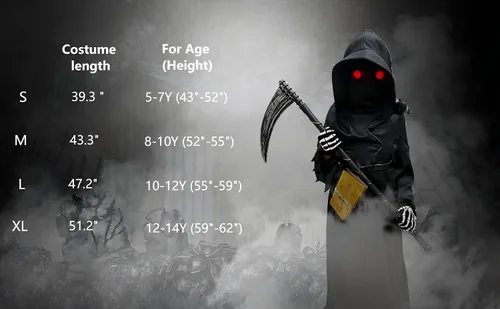 Vista 4 de longpo Disfraces de Halloween para niños, disfraz de la parca para niños, conjunto de fantasmas aterradores, cosplay, disfraz de fiesta