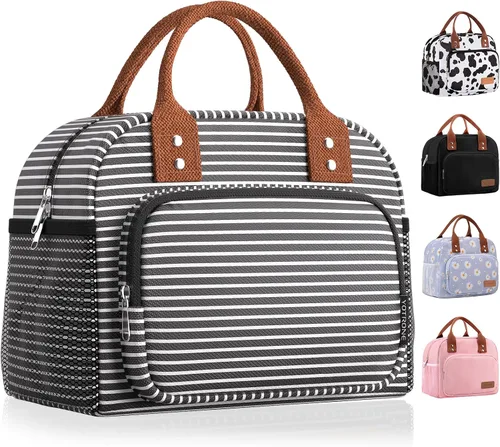 Vista 10 de Bolsa de almuerzo para mujeres, lonchera aislada para mujeres y hombres, para el trabajo y adultos, linda bolsa de almuerzo de gran capacidad