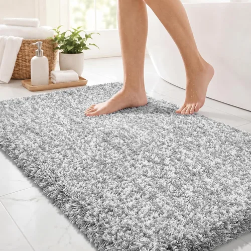 Vista 20 de Yimobra Alfombras de baño en negro y blanco antideslizantes lavables, tapetes de baño ultra suaves y absorbentes de agua, alfombra de ducha suave