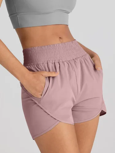 Vista 4 de AUTOMET Pantalones cortos deportivos para mujer, de cintura alta, para correr, gimnasio, entrenamiento, ropa deportiva casual con bolsillos 2026