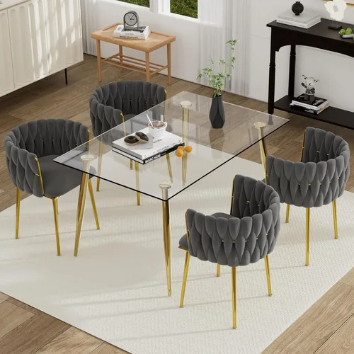 Vista 50 de Juego de mesa de comedor de cristal plateado para 2, juego de mesa cuadrada de lujo moderno de 36 pulgadas, juego de mesa de cocina minimalista de 3