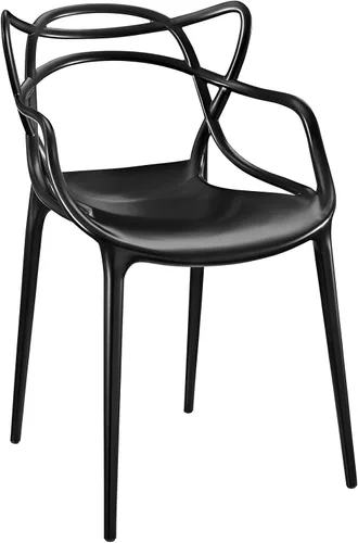 Vista 4 de Modway Enredado Moderno Moldeado Plástico Silla de Cocina y Comedor en Negro - Totalmente Montada
