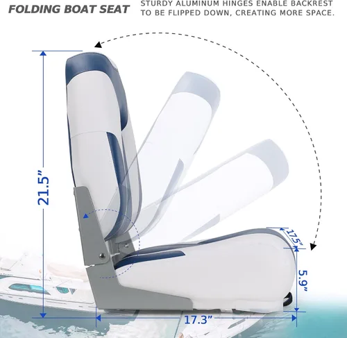 Vista 3 de Asiento plegable para barco Deluxe con respaldo alto marino, tornillos de acero inoxidable incluidos