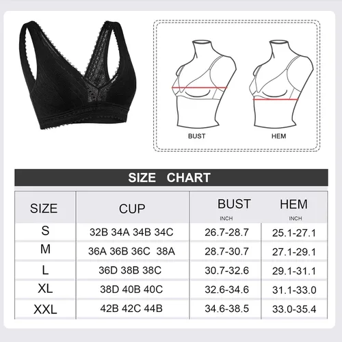 Vista 6 de Rolewpy Bralette de encaje para mujer extraíble acolchado con corte en V profundo sin hilos
