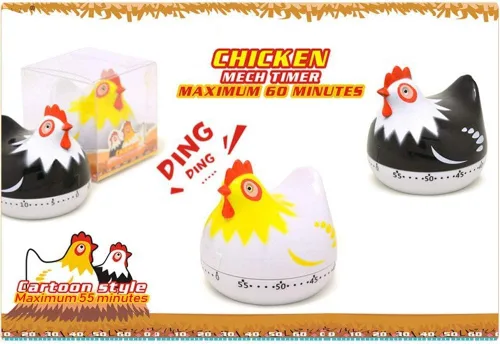 Vista 3 de Lindos temporizadores de 60 minutos con alarma fuerte, temporizador manual de dibujos animados de pollo para cocinar y hornear (negro)