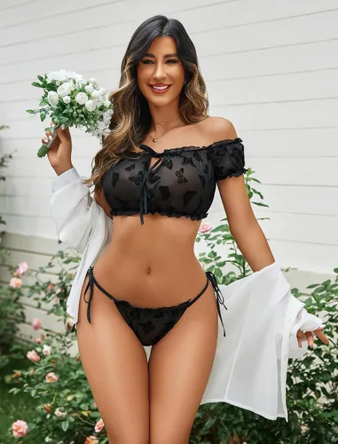 Vista 43 de Avidlove - Conjunto de brasier y braga con volantes, conjunto de lencería tipo babydoll de malla