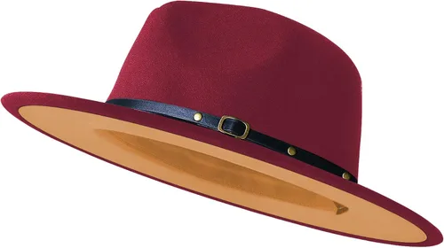 Vista 20 de Sombreros de ala ancha tipo Fedora para mujeres y hombres, sombrero de vestir de dos tonos, sombrero de fieltro tipo Panamá en dos tallas para Negro