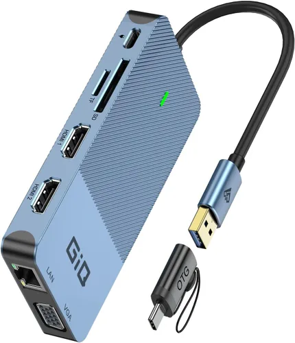Vista 10 de Estación de acoplamiento USB GIQ USB C HUB USB 3.0 a HDMI dual Adaptador VGA de triple pantalla USB C Estación de acoplamiento para portátil Monitor