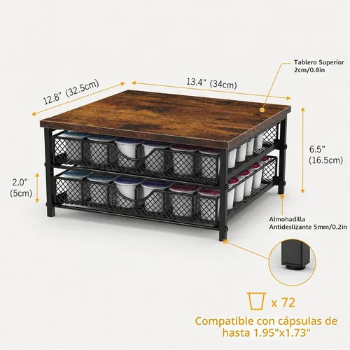 Vista 2 de Soporte para cápsulas de café para mostrador, cajón de cápsulas de café Soporte para tazas K de 72 capacidades, cestas deslizantes, almacenamiento