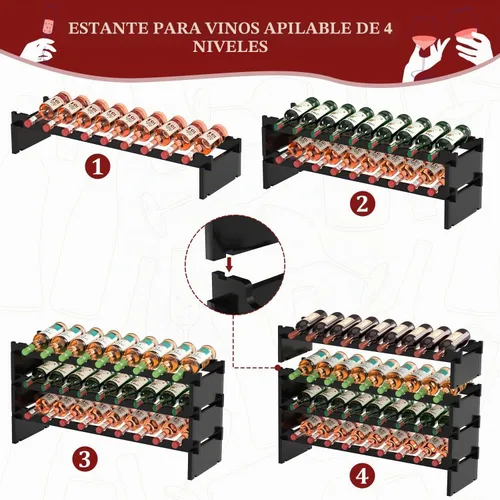 Vista 2 de Domax Estante para vino independiente – 36 botellas de madera apilable soporte de almacenamiento de vino para gabinete, bar, despensa y bodega