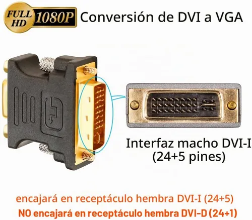 Vista 6 de DTech DVI macho a VGA hembra adaptador de alta velocidad DVI-I24+convertidor de 5 puertos para HDTV, plasma, DVD y proyector
