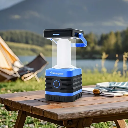 Vista 6 de Linterna solar recargable para campamento, linterna LED de 1000 lúmenes, 5 modos de iluminación, IPX4 resistente al agua para acampar y senderismo