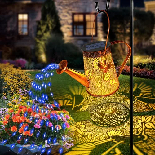 Vista 23 de YJFWAL Regadera solar con luces, regalos únicos para mamá, abuela, mujer, cumpleaños, impermeable, regalos de jardinería, regadera con luces