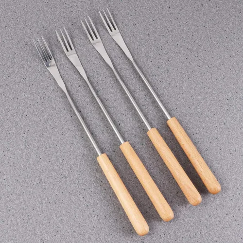 Vista 3 de DOITOOL 6 tenedores para fondue de acero inoxidable con mango de madera, diseño aislante térmico para postres de frutas, olla caliente, barbacoa al
