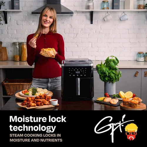 Vista 4 de Guy Fieri's Flavortown Freidora de aire de vapor de 6.5 cuartos de galón con tecnología Moisture Lock, combinación programable de vapor y freidora