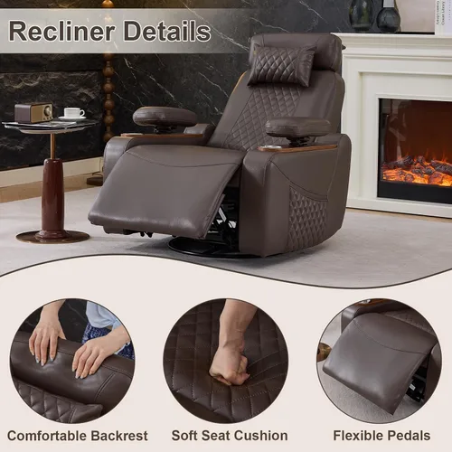 Vista 7 de Power Swivel Rocker Recliner Chair for Living Room, Dark Brown