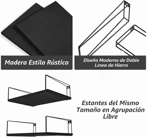 Vista 4 de SRIWATANA Estantes flotantes de pared anchos profundos 16 pulgadas de ancho Negro