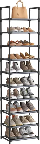 Vista 14 de SONGMICS Zapatero, estante de zapatos de 10 niveles, organizador de almacenamiento de zapatos, 11 x 17.7 x 68 pulgadas, marco de metal, estantes