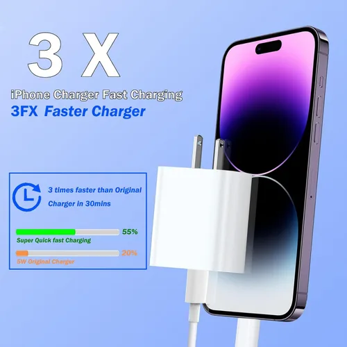 Vista 14 de Cargador rápido para iPhone, [certificado Apple MFi] Paquete de 2 cargadores de pared PD USB C con cargador de pared USB C extra largo de 10 pies a