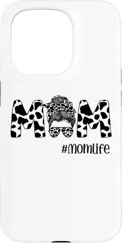 Vista 14 de iPhone 16 Funny Women Mom Life Cow Messy Bun Hair Bandana Glasses Case