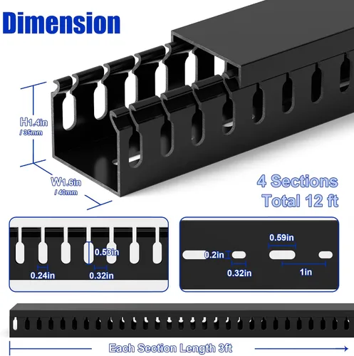 Vista 2 de ZhiYo Canaleta de gestión de cables para rack de servidores de 1.4 pulgadas de alto x 1.6 pulgadas de ancho, kit de conductos de cable de 12 pies