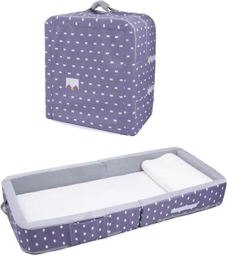 Vista 8 de Cama plegable para niños pequeños con lados, cama plegable para niños de 18 meses a 5 años (rectangular, corona)