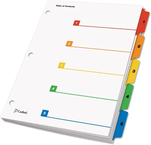 Vista 2 de Oxford OneStep Separadores de carpetas de anillos, juegos de separadores numéricos de 5 pestañas, tabla de contenido personalizable, funciona