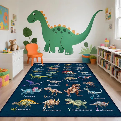 Vista 6 de Alfombra de 4 x 6 pies con dinosaurios para niños, alfombra educativa del ABC para sala de juegos, alfombras de juego para habitación de niños