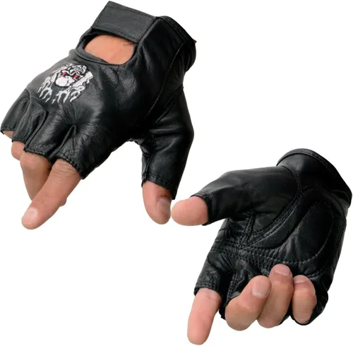 Vista 24 de Guantes Milwaukee Leather para hombre sin dedos para motocicleta Comodidad acolchada; alivio de vibración; bordado de llama