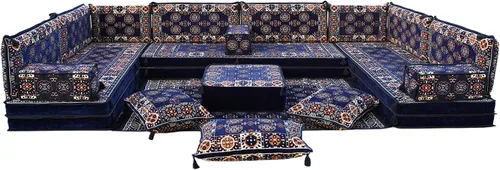 Vista 38 de arabicsofa Sofás seccionales en U hechos a mano – Asientos tradicionales en el suelo estilo Jalsa árabe