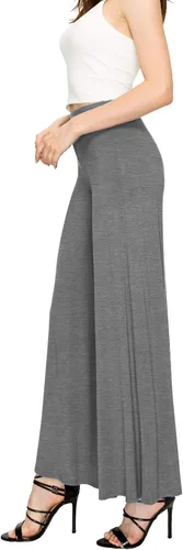 Vista 141 de Made By Johnny Pantalones palazzo elásticos de pierna ancha para mujer, lisos, casuales, cómodos