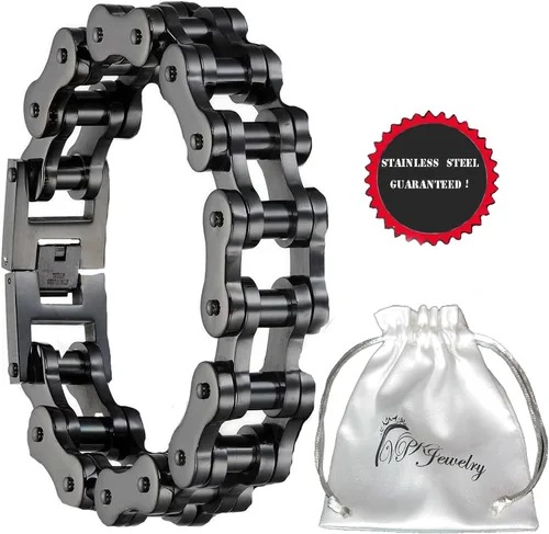 Vista 3 de Pulsera de cadena de eslabones para hombre, acero inoxidable, color negro, 0.748 in