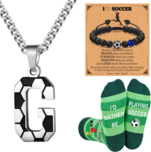 Vista 12 de Soccer Gifts Set A-Z Letter Soccer Necklace for Men Novelty Soccer Socks&Soccer Bracelets for Soccer Lovers