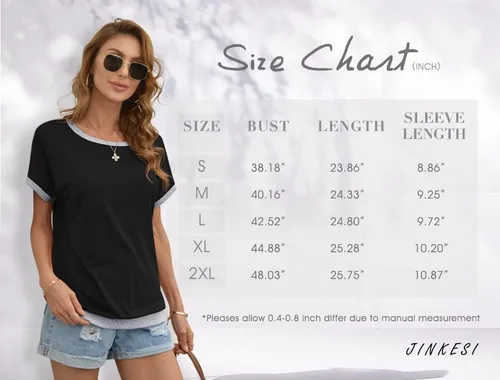 Vista 6 de JINKESI Blusa casual de verano de manga corta para mujer, con bloques de color, cuello redondo