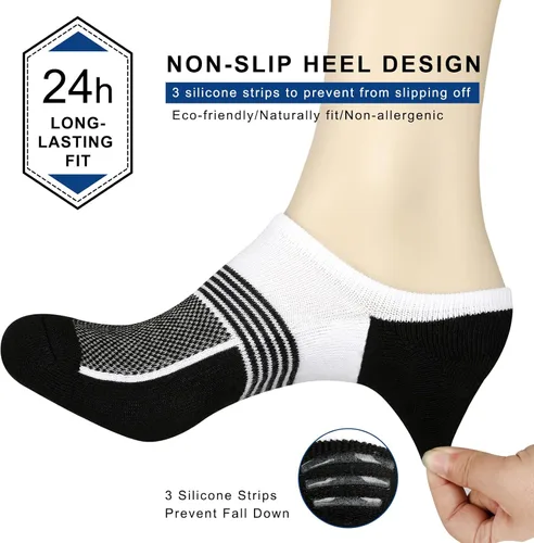 Vista 2 de COOVAN Calcetines acolchados invisibles para hombre, calcetines deportivos de corte bajo para hombre, calcetines cortos antideslizantes con agarres