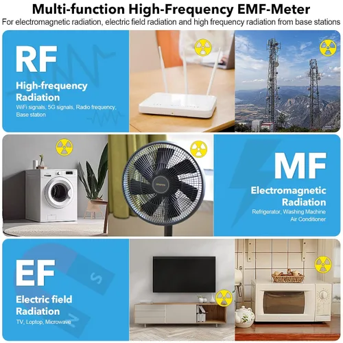 Vista 3 de Medidor EMF, MESTEK 5 en 1 Detector de Radiación EMF Recargable, Detector de Radiación, Medidor de Campo Eléctrico, Medidor de Fuerza de Campo