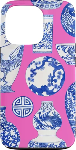 Vista 10 de iPhone 16 Blue Willow Chinoiserie Jengibre Tarro Fresco Preppy Rosa Azul Caso