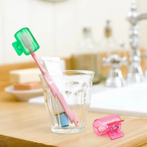 Vista 6 de Paquete de 4 fundas protectoras para cepillos de dientes de viaje, protector de cepillo de dientes, estuche protector de plástico portátil para Azul