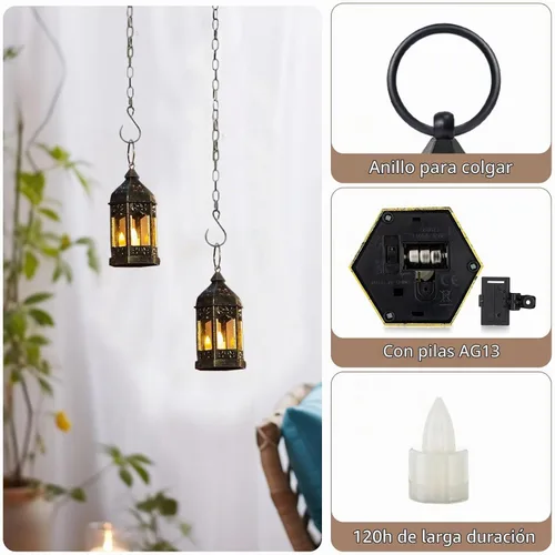 Vista 4 de Mini faroles negros con velas LED, juego de 6 para centros