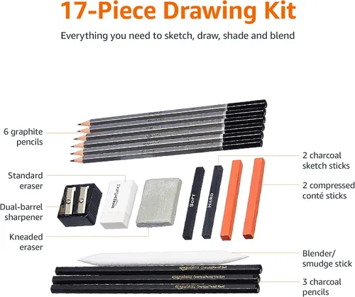 Vista 2 de Amazon Basics - Juego de lápices para bocetos y dibujos, 816 unidades (17 paquetes de 48), carbón, negro, blanco