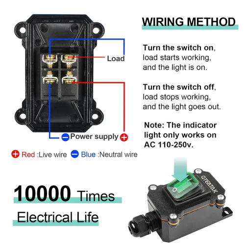 Vista 5 de Interruptor de cable en línea DPST 4 pines AC/DC 20A-125V, 16A-250V, 30A-24V, 35A-12V, interruptor de palanca de encendido y apagado impermeable