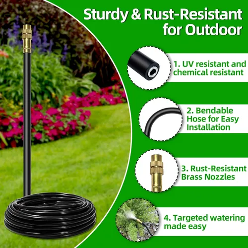 Vista 8 de Sistema de riego por goteo para jardín, kit de riego por goteo de 40 pies con 13 boquillas de cobre ajustables de 360°, sistema de riego automático