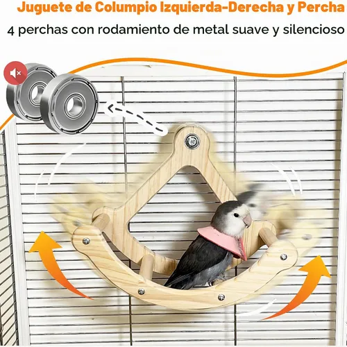 Vista 3 de Juguetes de columpio para pájaros con roca para ventana y jaula, percha para pájaros para montaje de succión en la pared, juguetes de madera