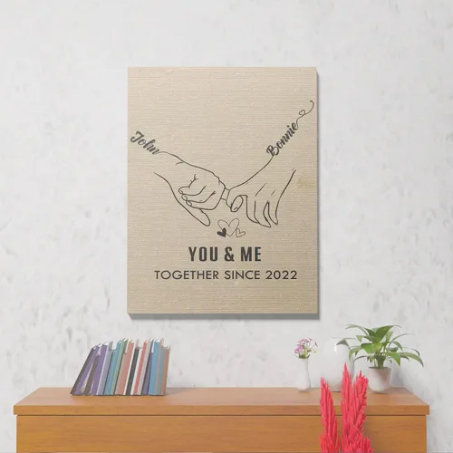 Vista 2 de ENQU Lienzo enmarcado a mano, obra de arte personalizada con nombre, fecha y palabra especial, regalos para parejas para aniversario, boda