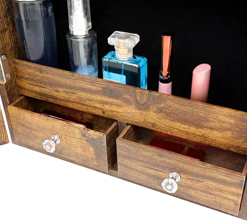 Vista 7 de HOUAGI Espejo con almacenamiento de joyas y 6 luces LED organizador de armario de joyería sobre la puerta armario de joyería colgante con cerradura
