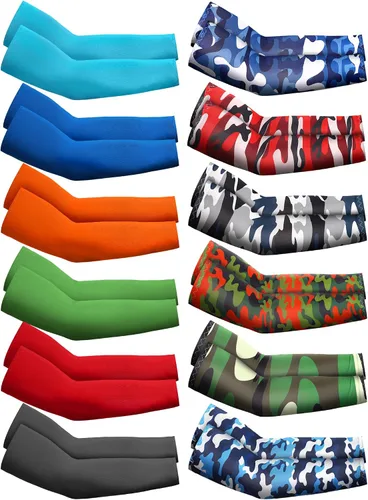 Vista 12 de Newcotte 12 pares de mangas de compresión para niños, manga de compresión de fútbol, béisbol, manga de brazo para jóvenes, protección UV