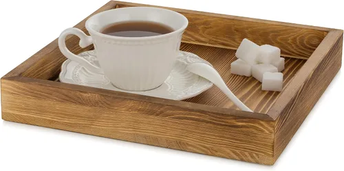 Vista 5 de Hanobe Bandeja otomana cuadrada de madera: pequeña bandeja cuadrada de madera soplada para casa de campo, plato de servir para mesa de café