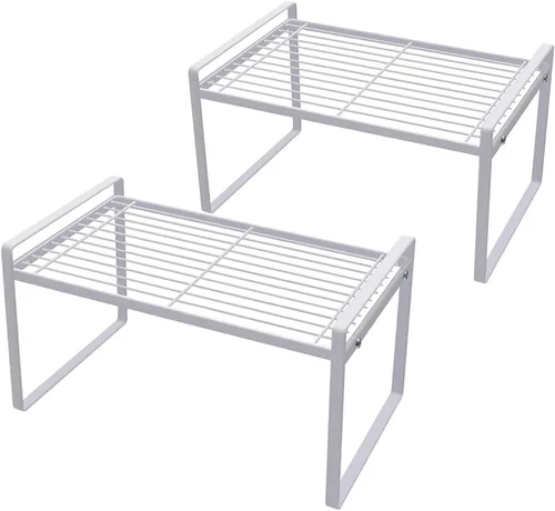 Vista 13 de Shantton Paquete de 2 estantes de gabinete de cocina, estante organizador de despensa, baño, dormitorio, oficina, mesa, escritorio, ahorro