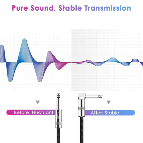 Vista 6 de Cable de Guitarra de 6 Pies Cable de Instrumento para Guitarra Eléctrica y Bajo, Teclado - Cable AMP de Ángulo Recto de 1/4 Pulgada, Negro